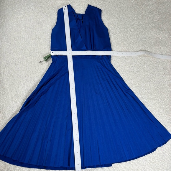 y2k flowy royal blue midi pleated dress short sleeve ruffles classy timeless - Picture 8 of 8